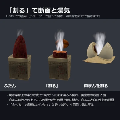 【VRChat】焼き芋と肉まん ― 割ると湯気が立つ冬の屋台（3段で食べる・MA対応・2色）