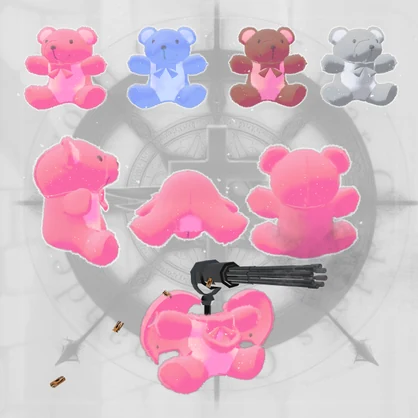 【オリジナル3Dモデル】DeathBear -デスベアー-【熊のぬいぐるみ武器】VRChat想定 パーティクルやギミック付き 隠し武器　銃
