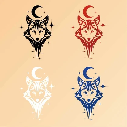 月と狼のトライバル風タトゥーイラスト - 高解像度png or aiベクター - 93