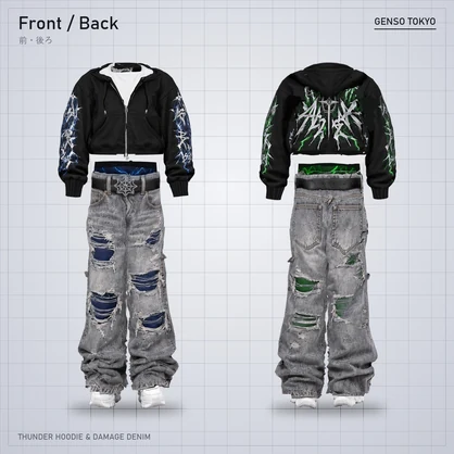 THUNDER HOODIE & DAMAGE DENIM【5アバター対応】サンダーフーディー＆ダメージデニム