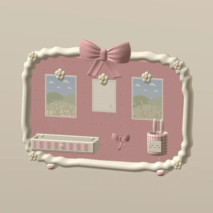 【無料 / Free】【VRChat】SWEET MEMO WALL｜リボン・うさぎのメモ＆フォトボード8種・3色 / Photo Board & Desk Decor