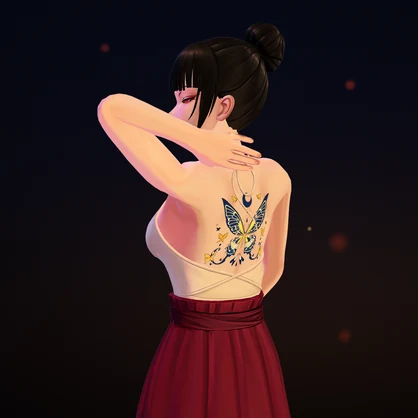 【VRChat】Yocho II ― 夜蝶のタトゥー(B)(発光・ON/OFF)/ Night Butterfly Tattoo B【MA/PC】