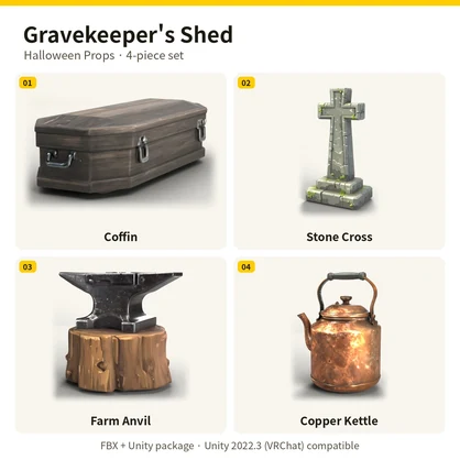 Gravekeeper's Shed: Halloween Props [4-piece set] [3D Model · VRChat/Unity]