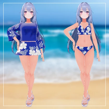【桔梗対応衣装】ハイビスカス柄ビキニ4点セット＆サンダル