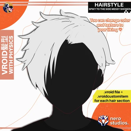 【VRoid髪型】 ぼさぼさスパイキーヘア | アニメヘア | VRoidヘアプリセット | SPIKY TO THE SIDE MESSY SHONEN ANIME STYLE LOOK HAIRSTYLE FOR VROID