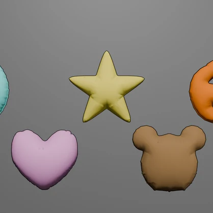 【無料】キュートクッションセット(5種類) 3Dモデル｜Blender / Unity 対応