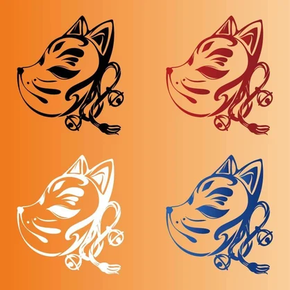 狐面(横)タトゥー風線画イラスト - 高解像度png or aiベクター - 92