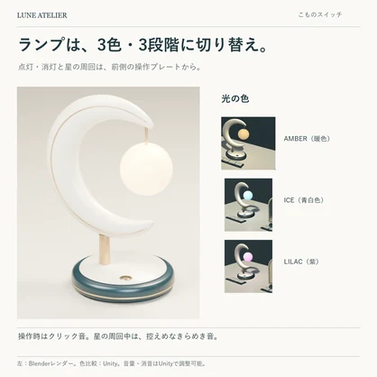 【VRChatワールド用】LUNE ATELIER｜月モチーフの卓上小物3点セット・ギミック付き
